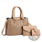 Woven Leather Three Piece Handbag Set with Gold Hardware