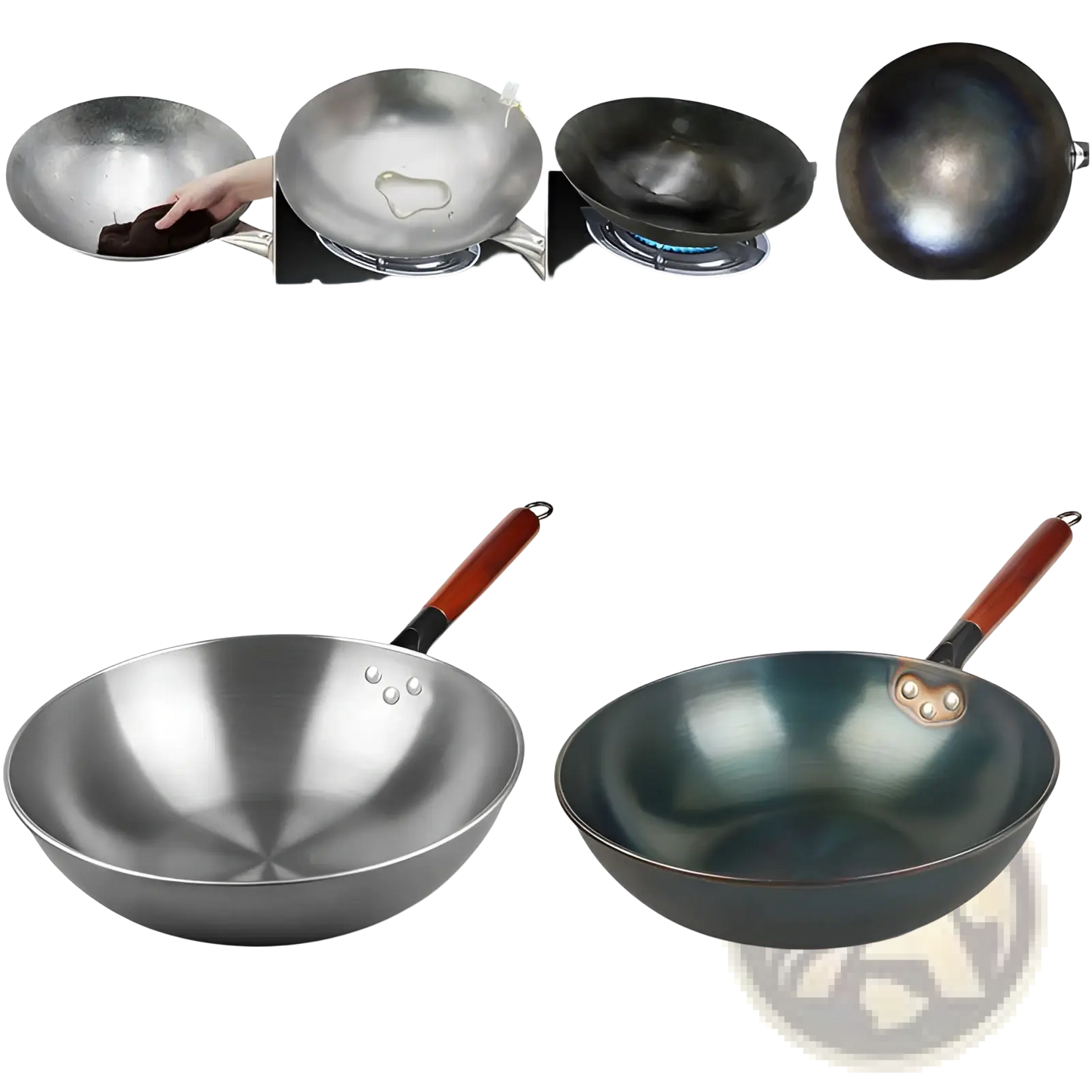 Wrought Iron Nonstick Wok with Wooden Handle