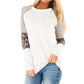 Blusa feminina Frankie &amp; Pop com decote redondo, manga comprida, listras, raglan, estampa de leopardo, tamanho pequeno, branca