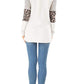 Blusa feminina Frankie &amp; Pop com decote redondo, manga comprida, listras, raglan, estampa de leopardo, tamanho pequeno, branca