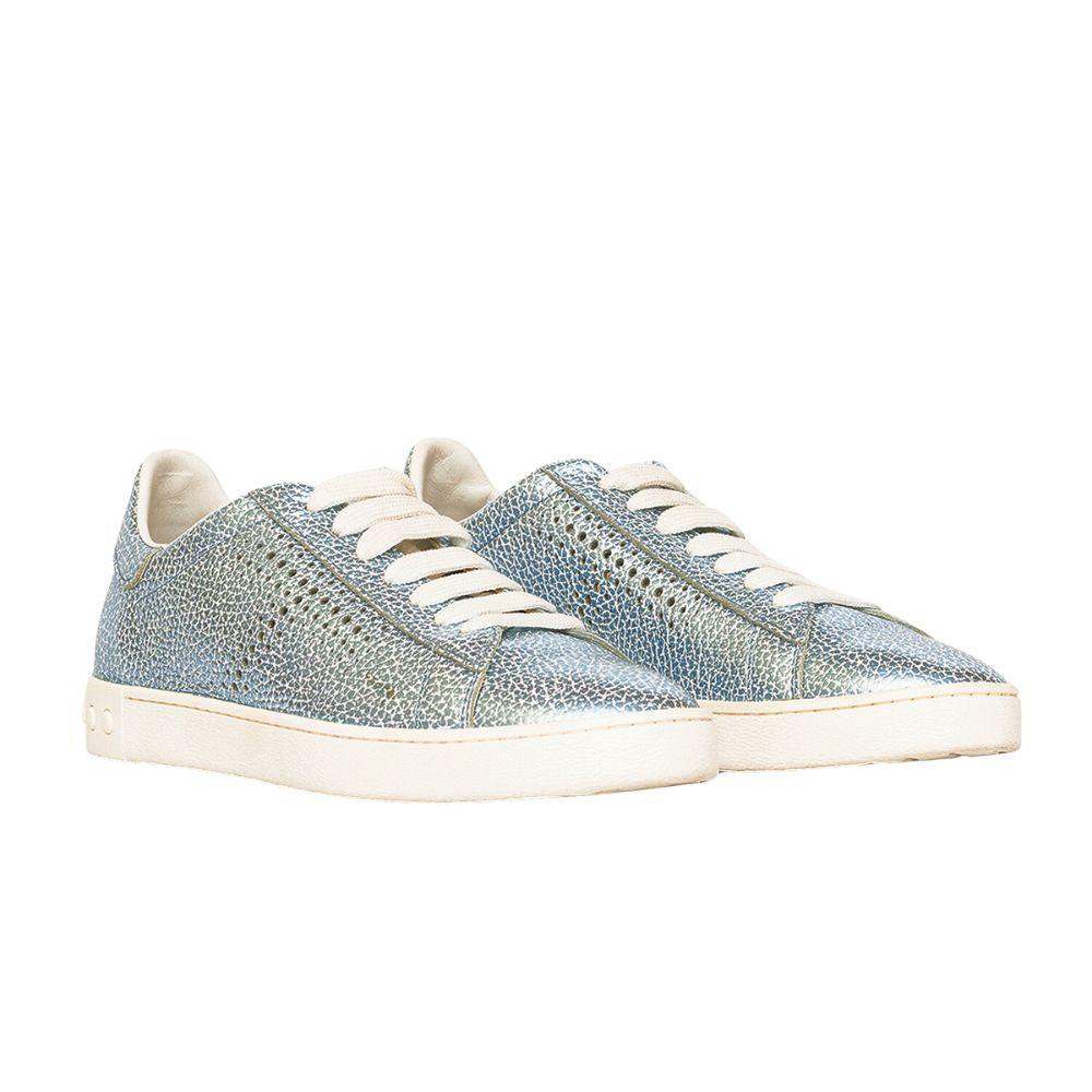 Tod's Sapatos Femininos Tênis de Couro Cassetta Leggera 12a Allacciata em Prata Tamanho 37,5