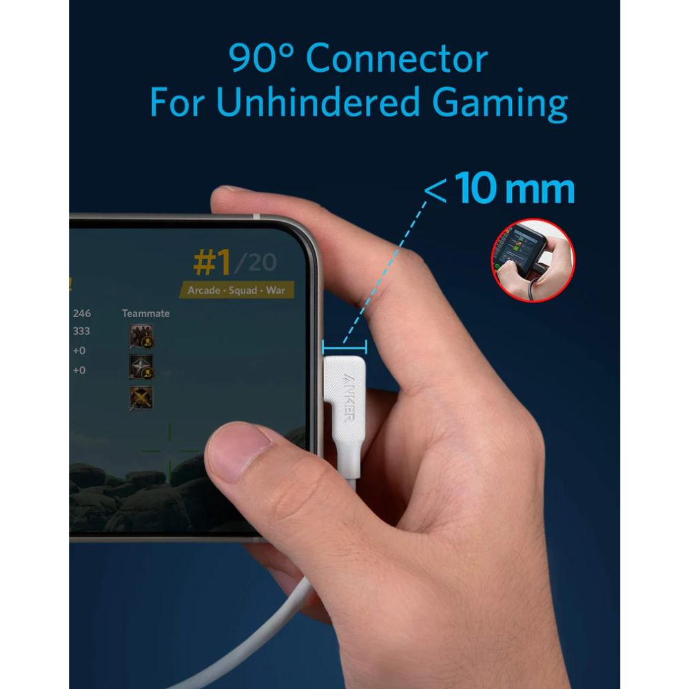 Cabo Anker Powerline 6' 90 graus Lightning para USB-A - Branco