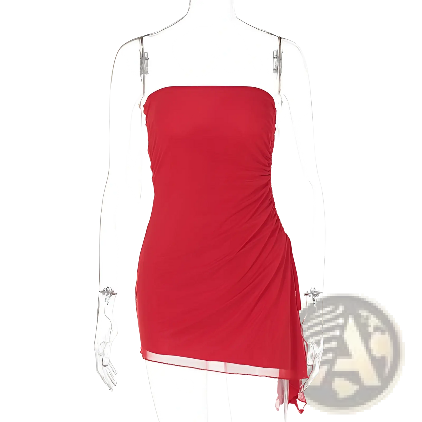 Y2k Ruched Strapless Side Slit Mini Dress