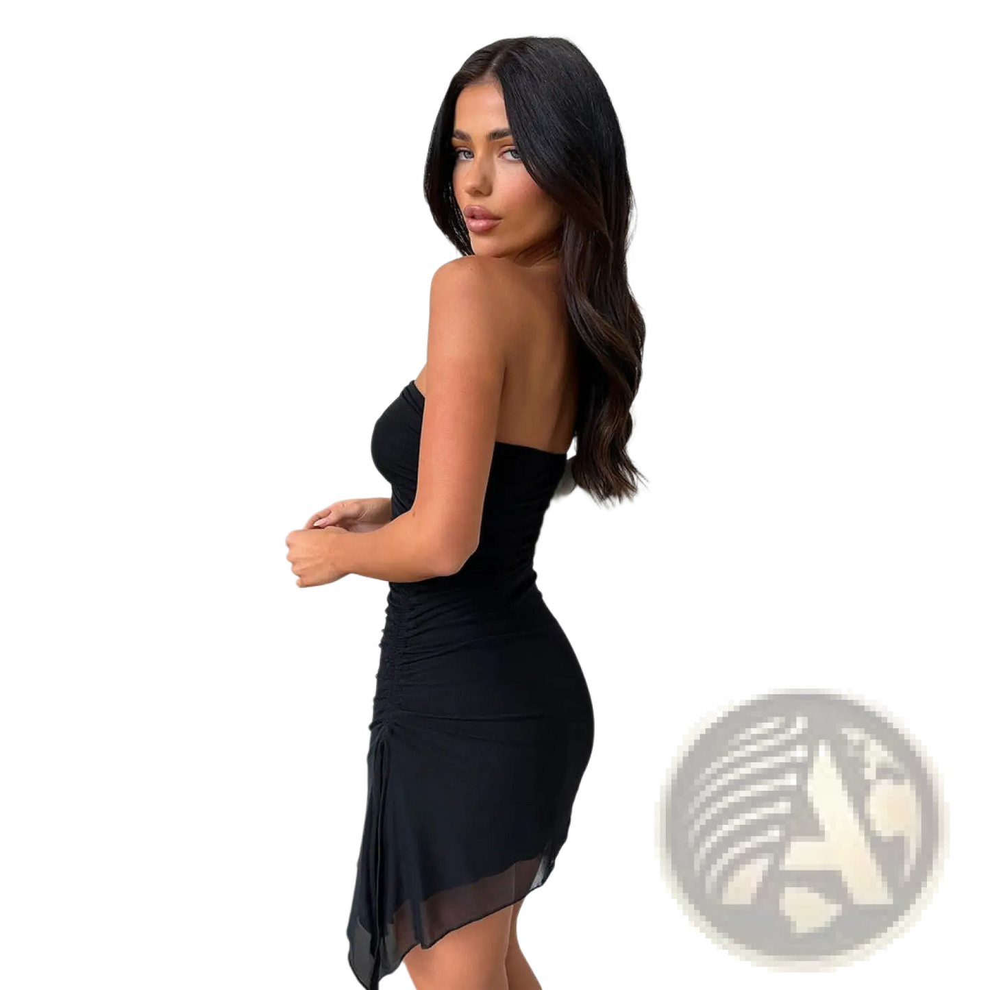 Y2k Ruched Strapless Side Slit Mini Dress