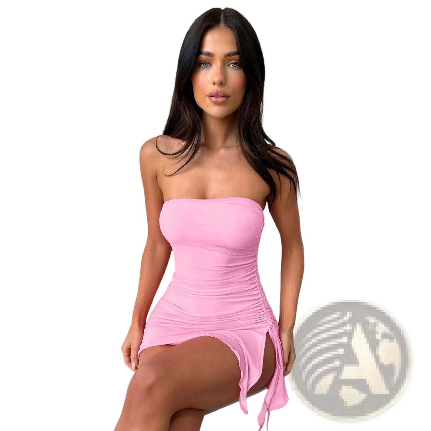 Y2k Ruched Strapless Side Slit Mini Dress