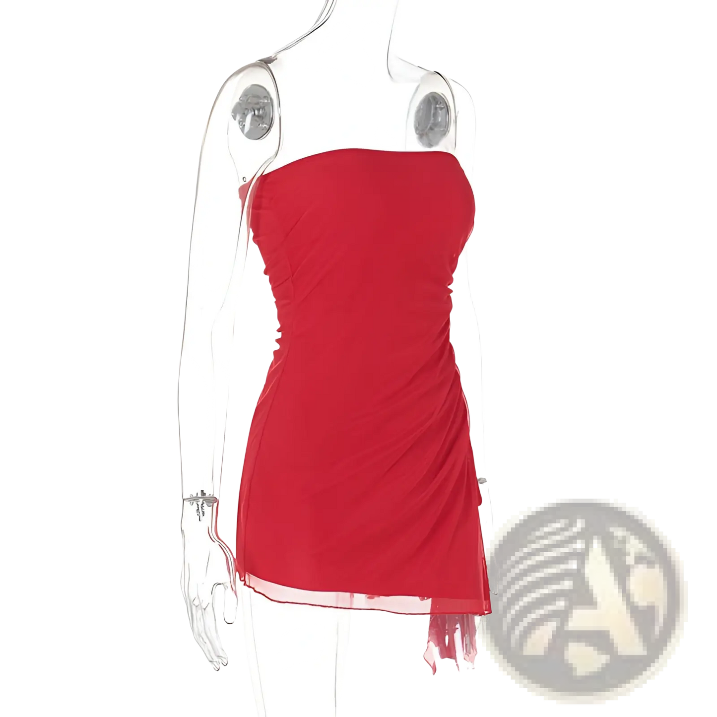 Y2k Ruched Strapless Side Slit Mini Dress