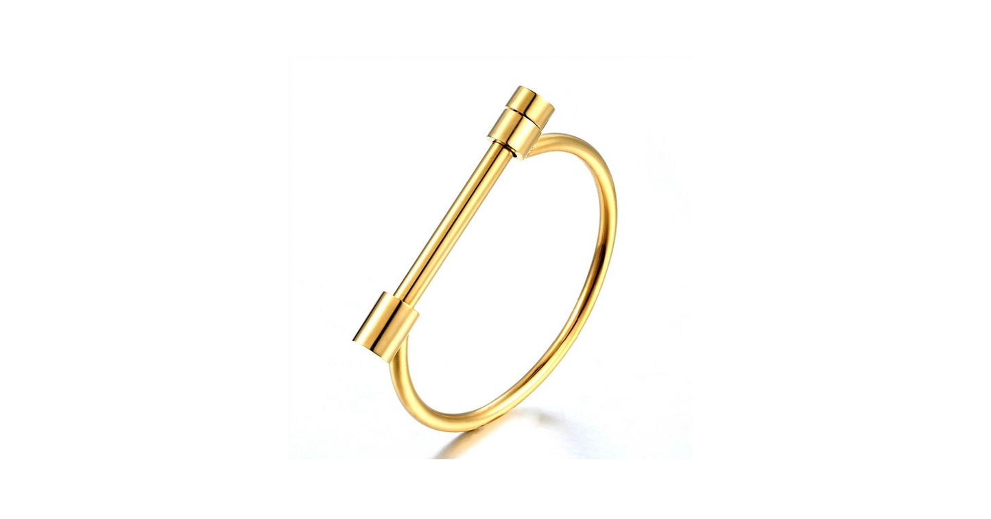 Pulseira feminina Homvare com argola e parafuso de cabeça chata em aço inoxidável, dourada