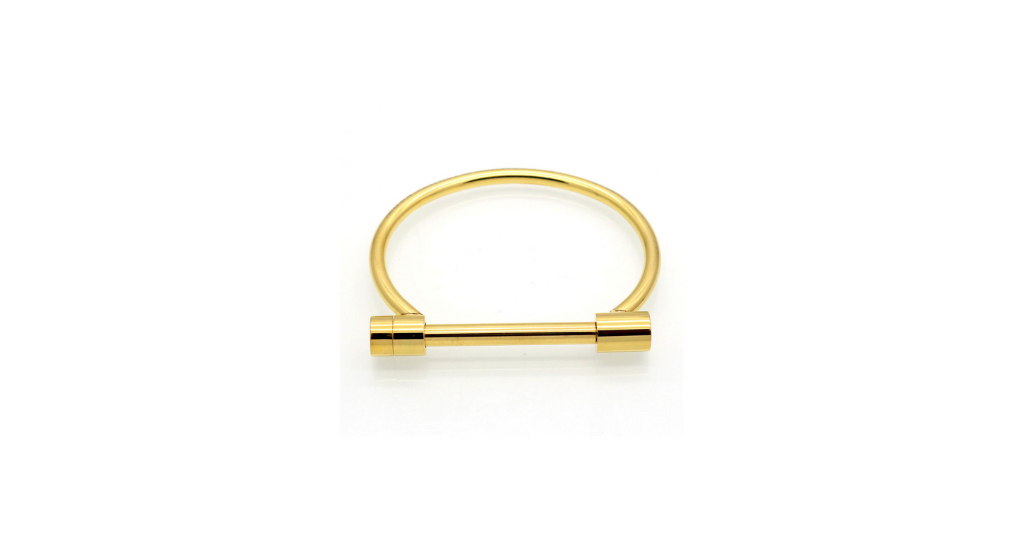 Pulseira feminina Homvare com argola e parafuso de cabeça chata em aço inoxidável, dourada