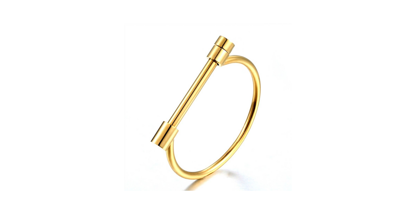 Pulseira feminina Homvare com argola e parafuso de cabeça chata em aço inoxidável, dourada