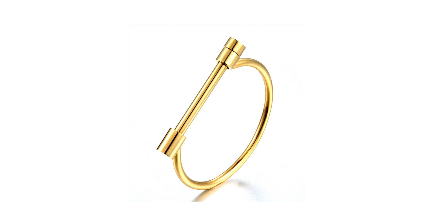 Pulseira feminina Homvare com argola e parafuso de cabeça chata em aço inoxidável, dourada