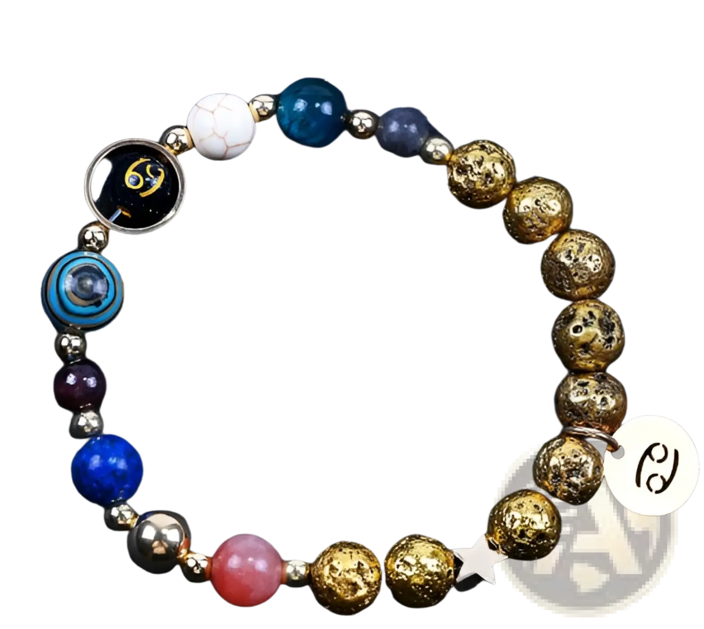 Zodiac Volcanic Stone Beaded Bracelet with Gold Charms