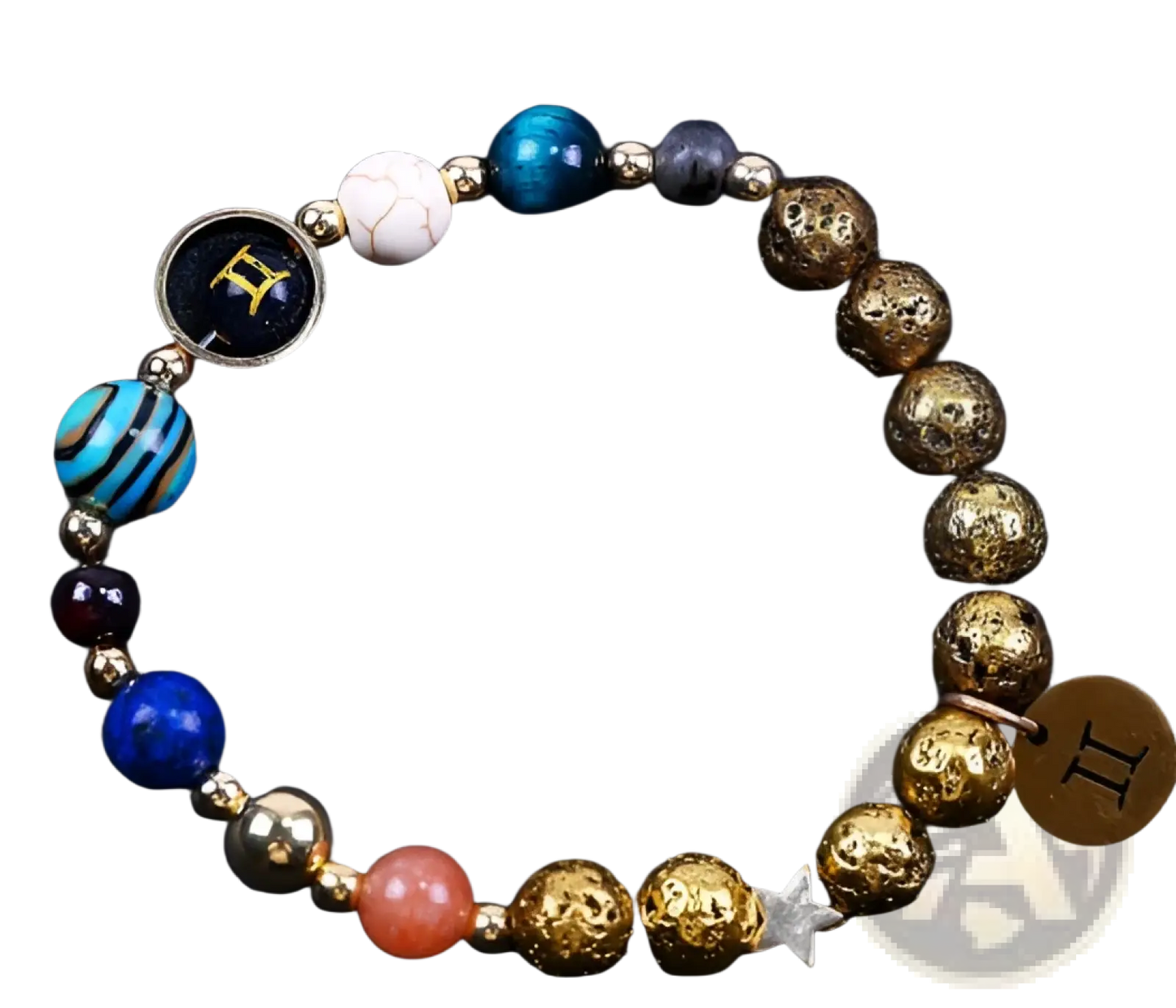 Zodiac Volcanic Stone Beaded Bracelet with Gold Charms