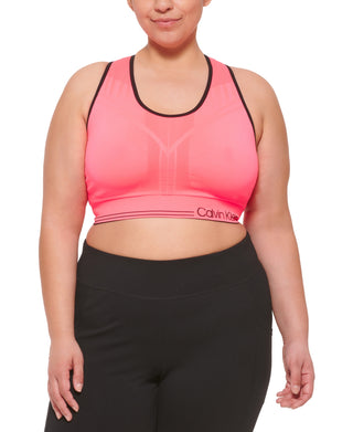 Sutiã esportivo reversível Calvin Klein Performance Plus feminino de médio impacto, laranja, tamanho 2X