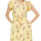 Vestido feminino Maison Jules com estampa floral e mangas esvoaçantes, amarelo, tamanho X-S