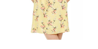 Vestido feminino Maison Jules com estampa floral e mangas esvoaçantes, amarelo, tamanho X-S