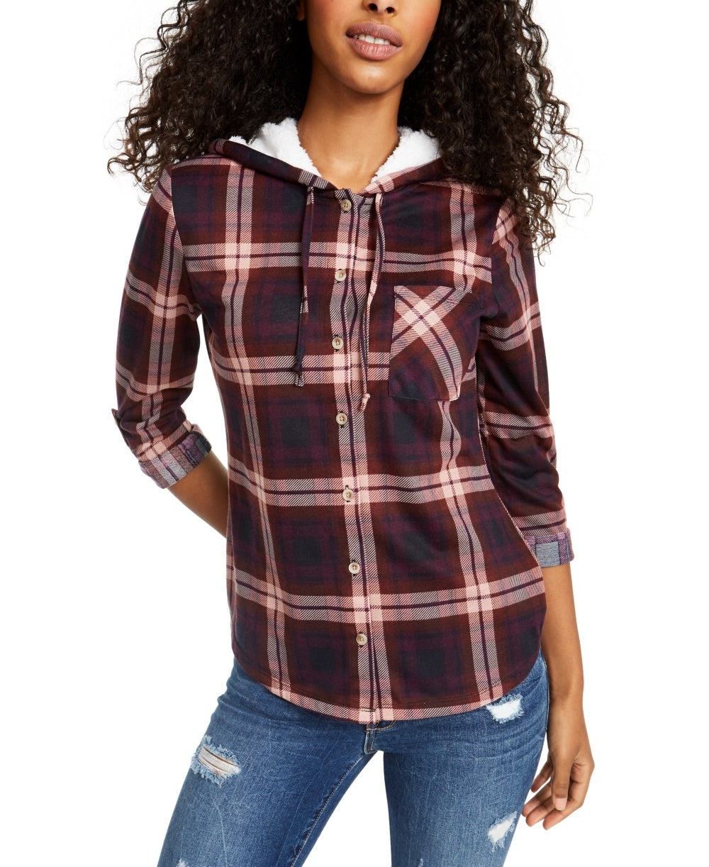 Moletom com capuz xadrez e acabamento falso Polly &amp; Esther Junior, tamanho médio, marrom