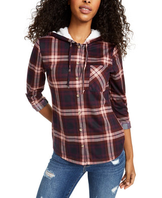 Moletom com capuz xadrez e acabamento falso Polly &amp; Esther Junior, tamanho médio, marrom