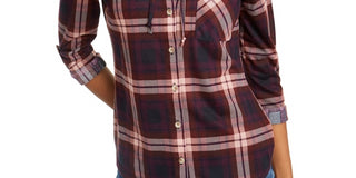 Moletom com capuz xadrez e acabamento falso Polly &amp; Esther Junior, tamanho médio, marrom