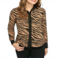 Camisa feminina Anne Klein com botões e estampa de zebra, marrom, tamanho 10