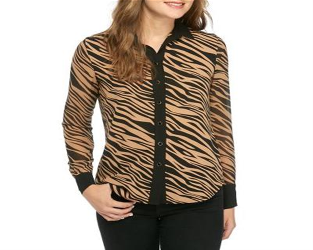Camisa feminina Anne Klein com botões e estampa de zebra, marrom, tamanho 10