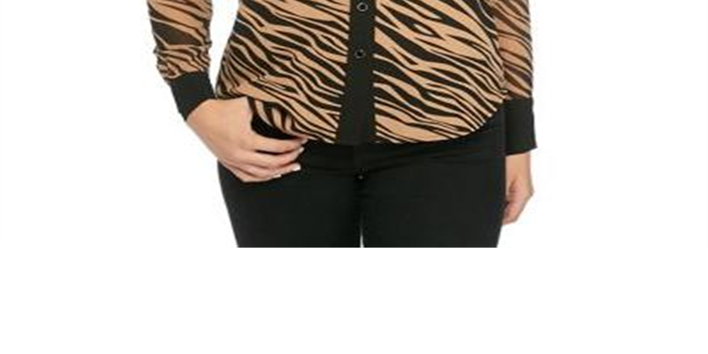 Camisa feminina Anne Klein com botões e estampa de zebra, marrom, tamanho 10