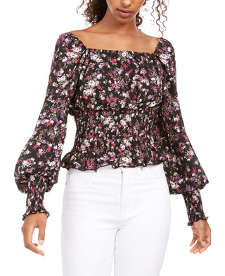 Blusa camponesa com cintura franzida Ultra Flirt Junior, preta, tamanho X-S