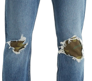 Calça jeans Levi's 502 Tapered Fit rasgada com estampa camuflada, tamanho 3GG, masculina, azul