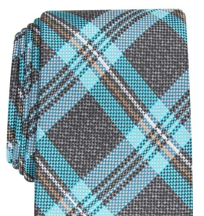 Gravata xadrez Duxbury masculina Perry Ellis preta tamanho regular