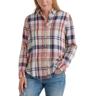 Camisa xadrez feminina clássica Lucky Brand com um bolso, azul, tamanho extra pequeno