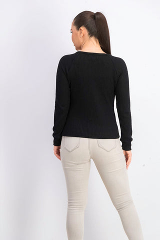 Blusa Henley de malha waffle aconchegante Ultra Flirt Juniors, preta, tamanho extra grande